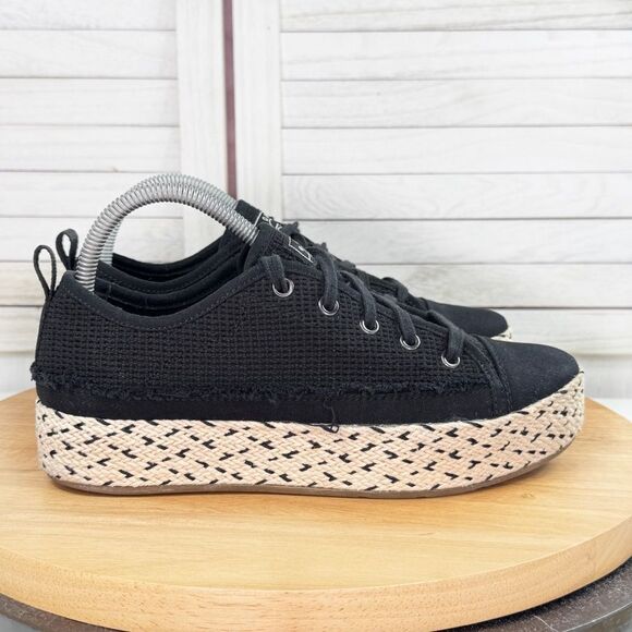 Bobs by Skechers Woven Canvas Espadrille Platform Sneakers Black Tan 8 - Picture 11 of 11